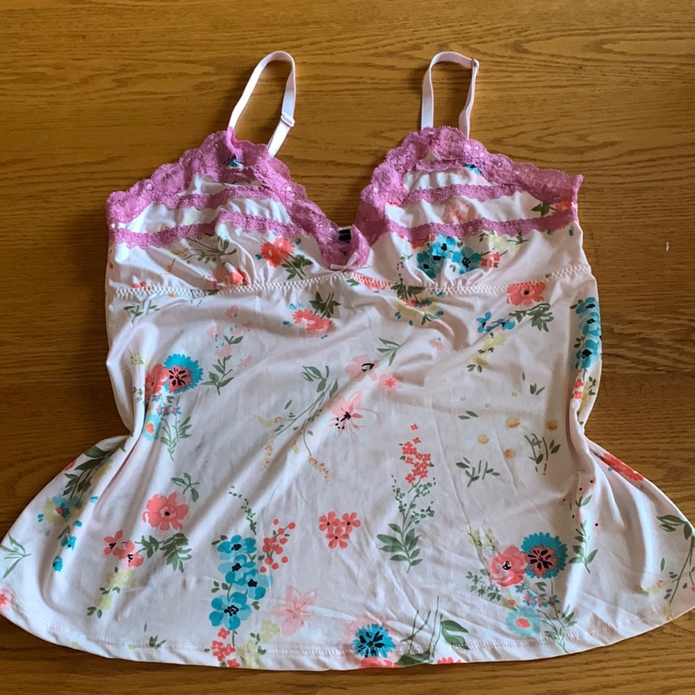 Nightie ladies flower print pink lace trim  Sz med
